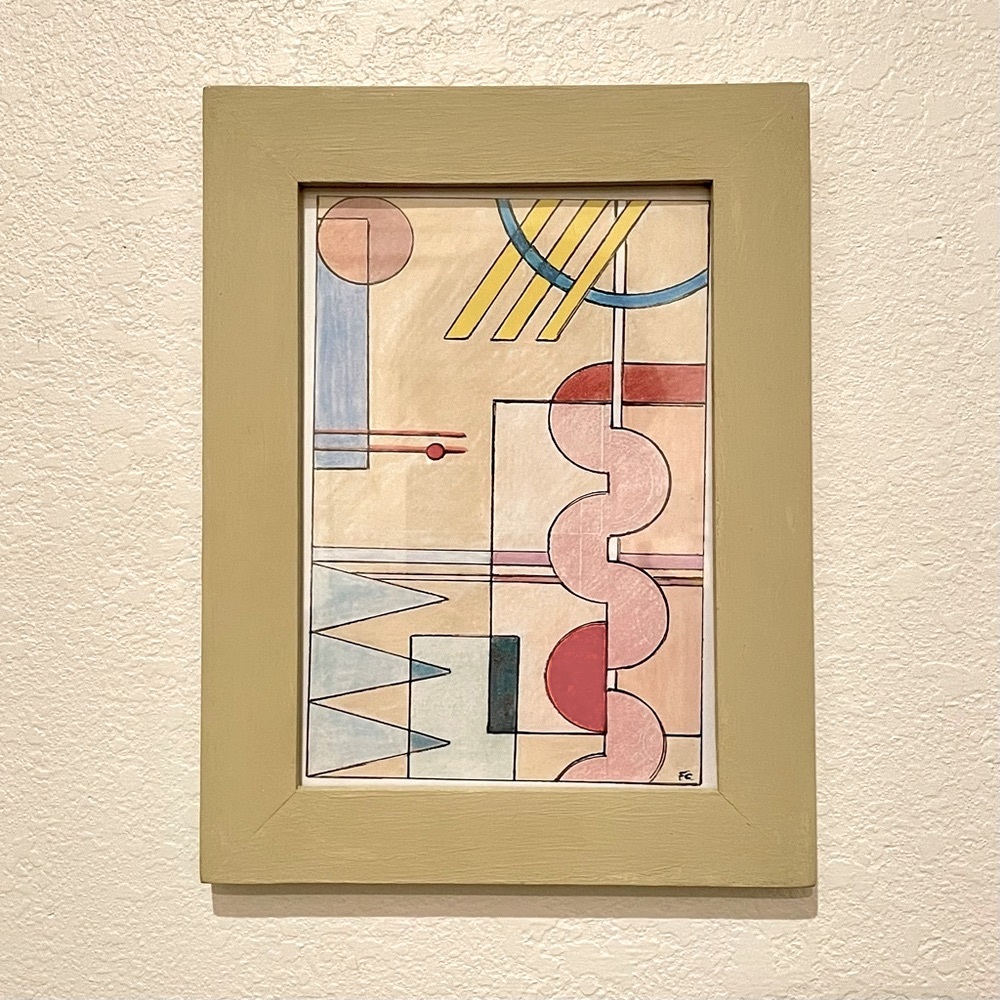 ORIGINAL FRAMED ART Abstract 80s Style Geometric Art Print & Painted Wood Frame
